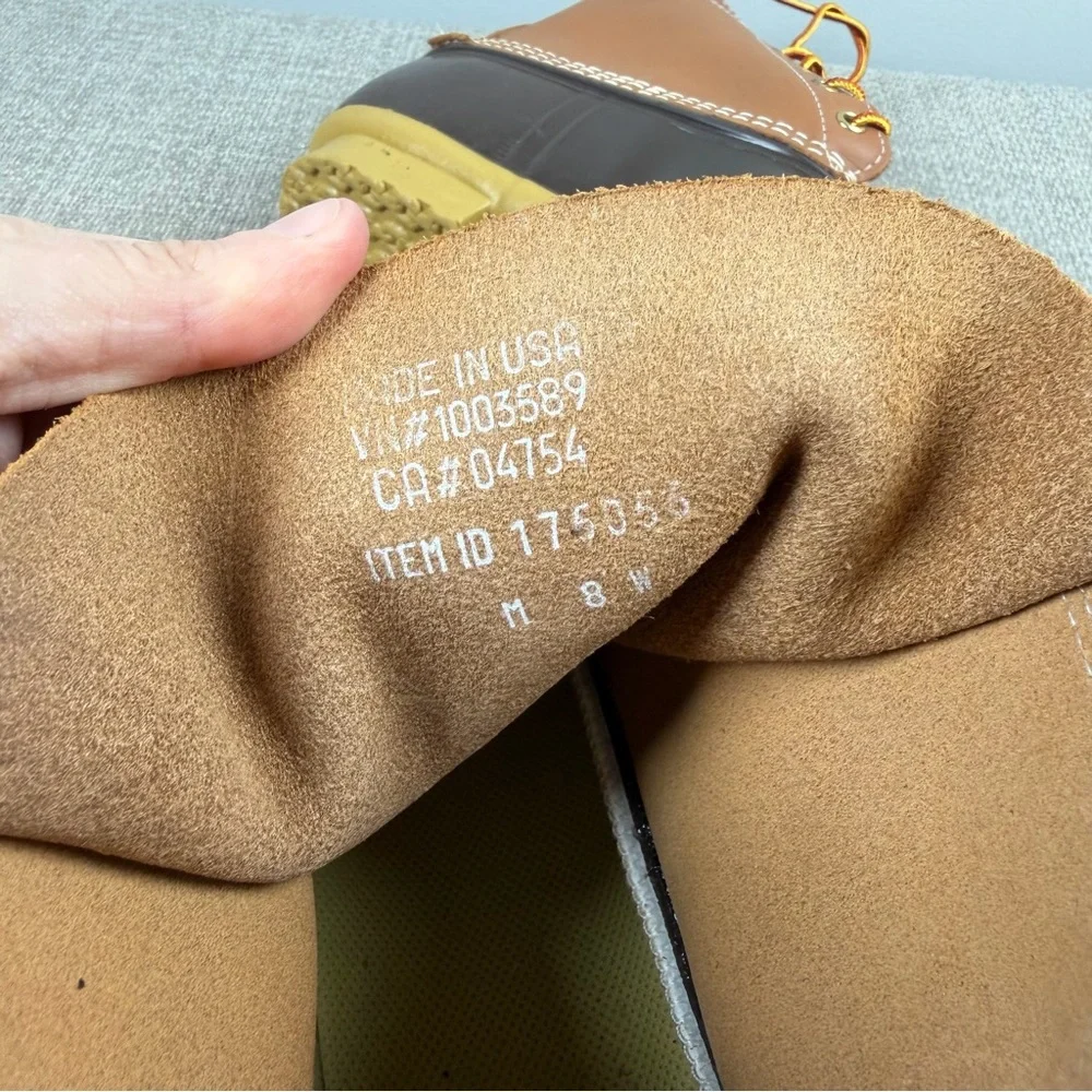 L.L. Bean Boots 8” Waterproof Tan Gum Duck Boots Men’s Size 8 Wide Work Rain